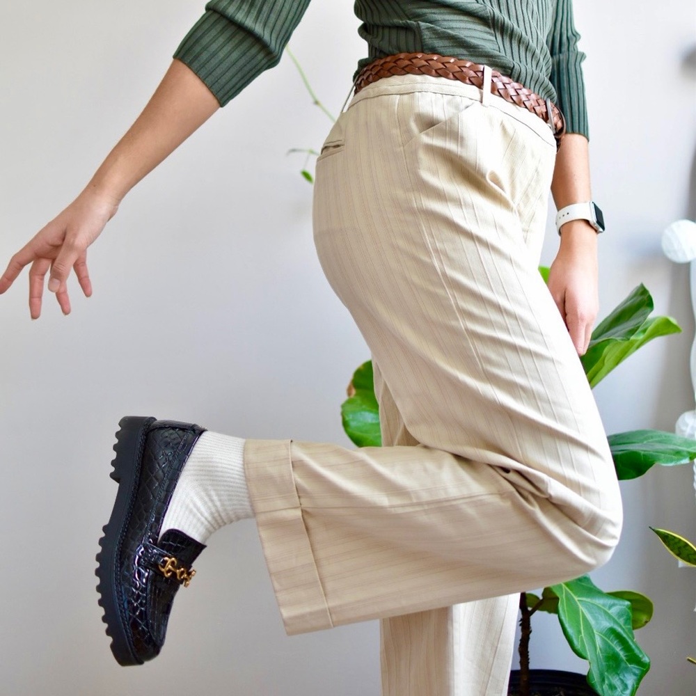 Tan pinstriped wide-leg trouser